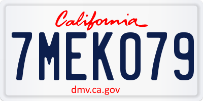 CA license plate 7MEK079