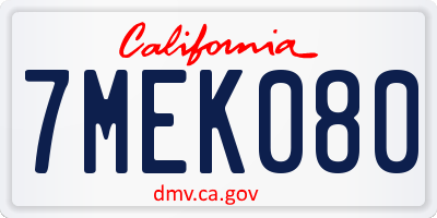 CA license plate 7MEK080
