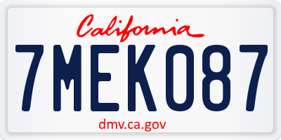 CA license plate 7MEK087