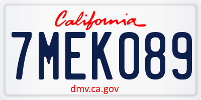 CA license plate 7MEK089