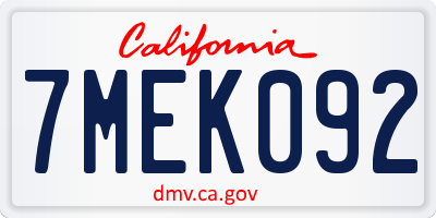 CA license plate 7MEK092