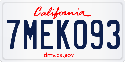 CA license plate 7MEK093