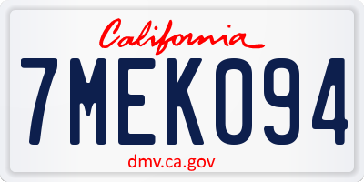 CA license plate 7MEK094