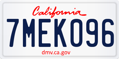 CA license plate 7MEK096