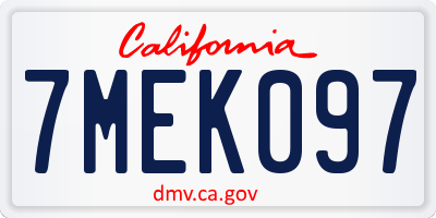 CA license plate 7MEK097