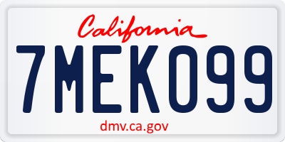 CA license plate 7MEK099