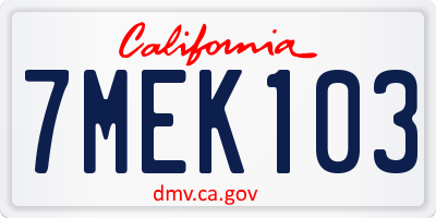 CA license plate 7MEK103