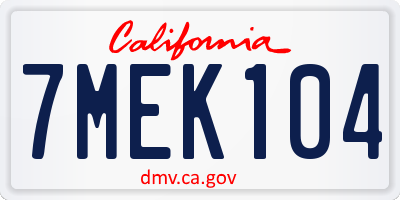 CA license plate 7MEK104