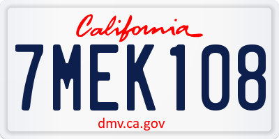 CA license plate 7MEK108