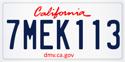 CA license plate 7MEK113