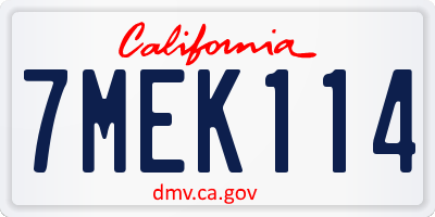 CA license plate 7MEK114