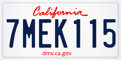 CA license plate 7MEK115