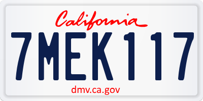 CA license plate 7MEK117