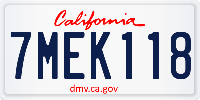 CA license plate 7MEK118