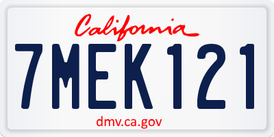 CA license plate 7MEK121