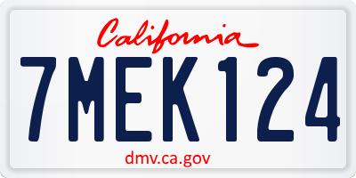 CA license plate 7MEK124