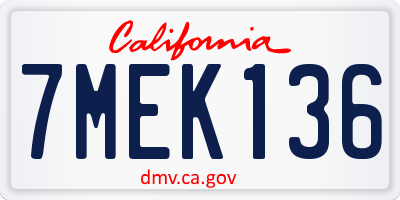 CA license plate 7MEK136