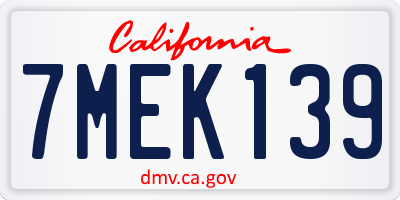 CA license plate 7MEK139