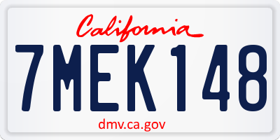 CA license plate 7MEK148