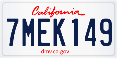 CA license plate 7MEK149