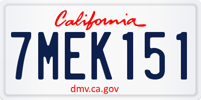 CA license plate 7MEK151