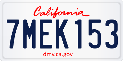 CA license plate 7MEK153