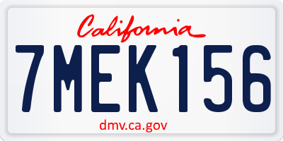 CA license plate 7MEK156