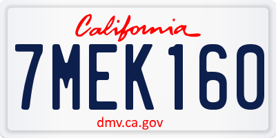 CA license plate 7MEK160