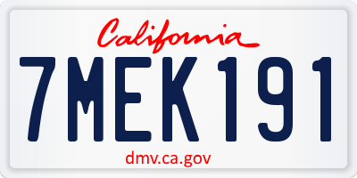 CA license plate 7MEK191
