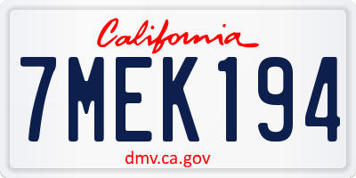CA license plate 7MEK194
