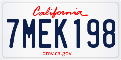 CA license plate 7MEK198