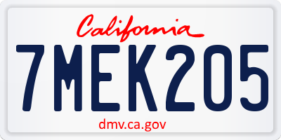CA license plate 7MEK205