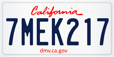 CA license plate 7MEK217