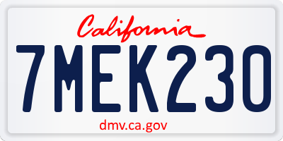 CA license plate 7MEK230