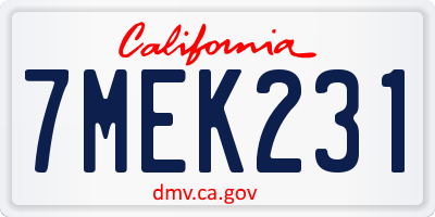 CA license plate 7MEK231