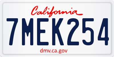 CA license plate 7MEK254
