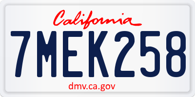 CA license plate 7MEK258