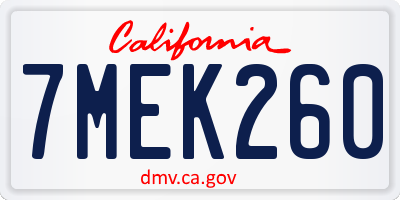 CA license plate 7MEK260