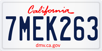 CA license plate 7MEK263