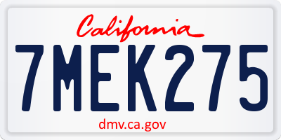 CA license plate 7MEK275