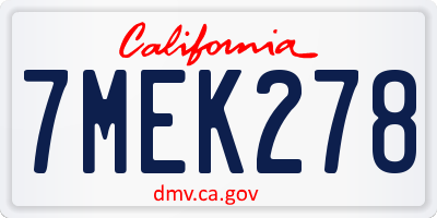 CA license plate 7MEK278