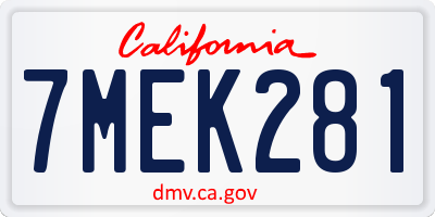 CA license plate 7MEK281