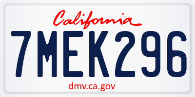 CA license plate 7MEK296