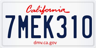 CA license plate 7MEK310