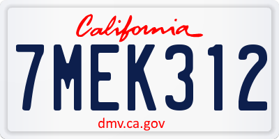CA license plate 7MEK312