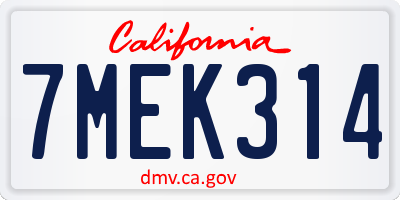 CA license plate 7MEK314