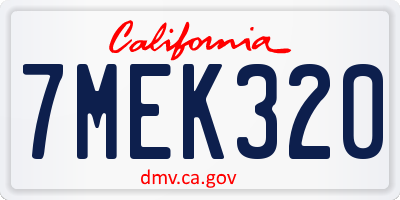 CA license plate 7MEK320