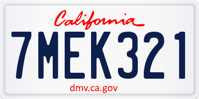 CA license plate 7MEK321