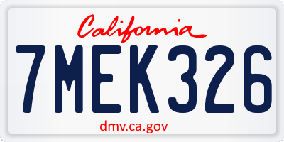 CA license plate 7MEK326