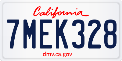 CA license plate 7MEK328